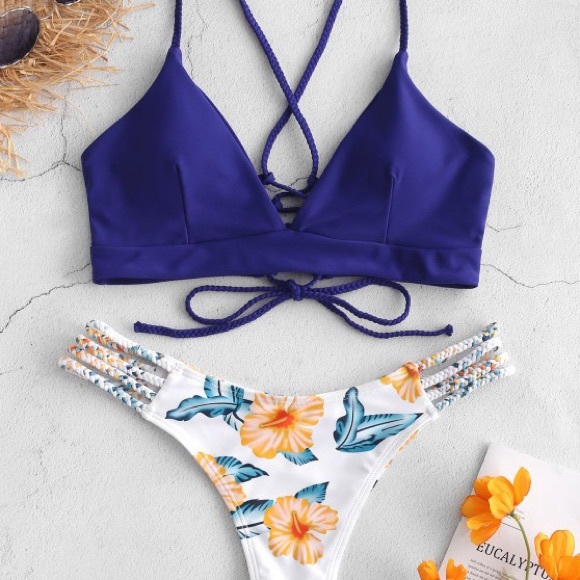 Zaful Lace Up Braided Flower Bikini Set Medium 6 - Picture 1 of 5